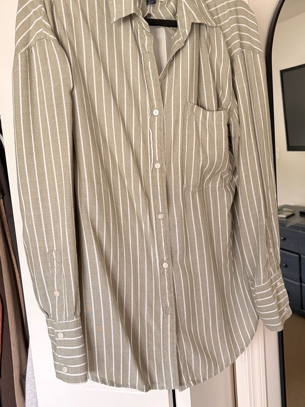 Aerie Striped Button-Up Shirt - Olive Green